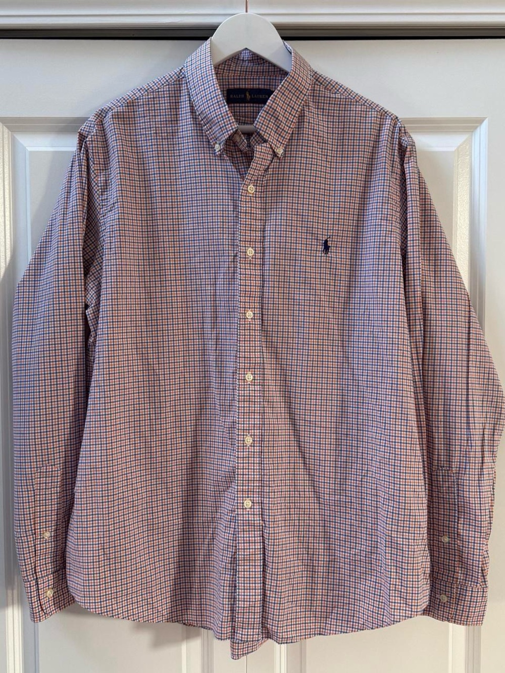 Polo Ralph Lauren Mens XL Button Down Shirt Plaid Orange Blue Classic Fit